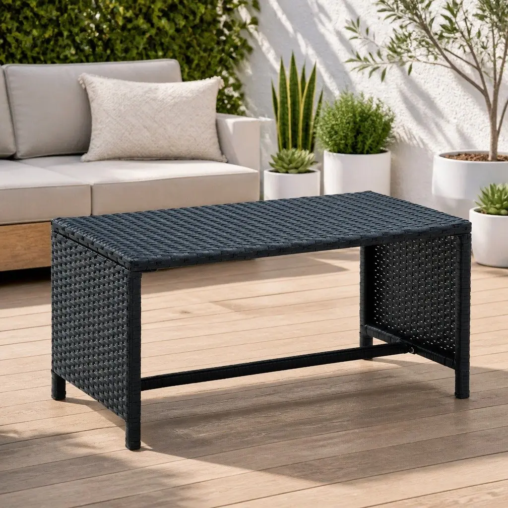 Black Poly Rattan Coffee Table Water-resistant 70x40x38 cm Outdoor Garden Patio Furniture
