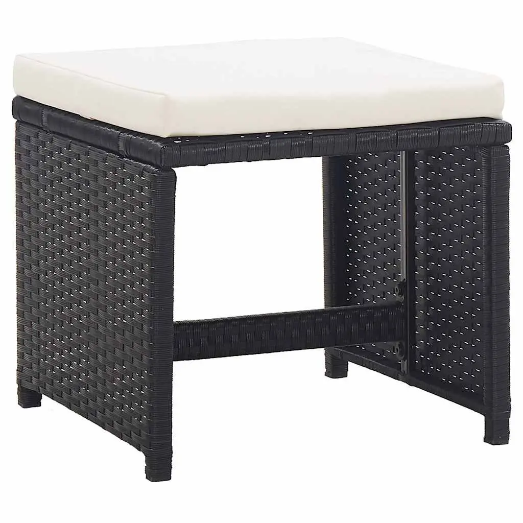 Outdoor Garden Stools Set 2 pcs Black with Cushions Poly Rattan Patio Seating