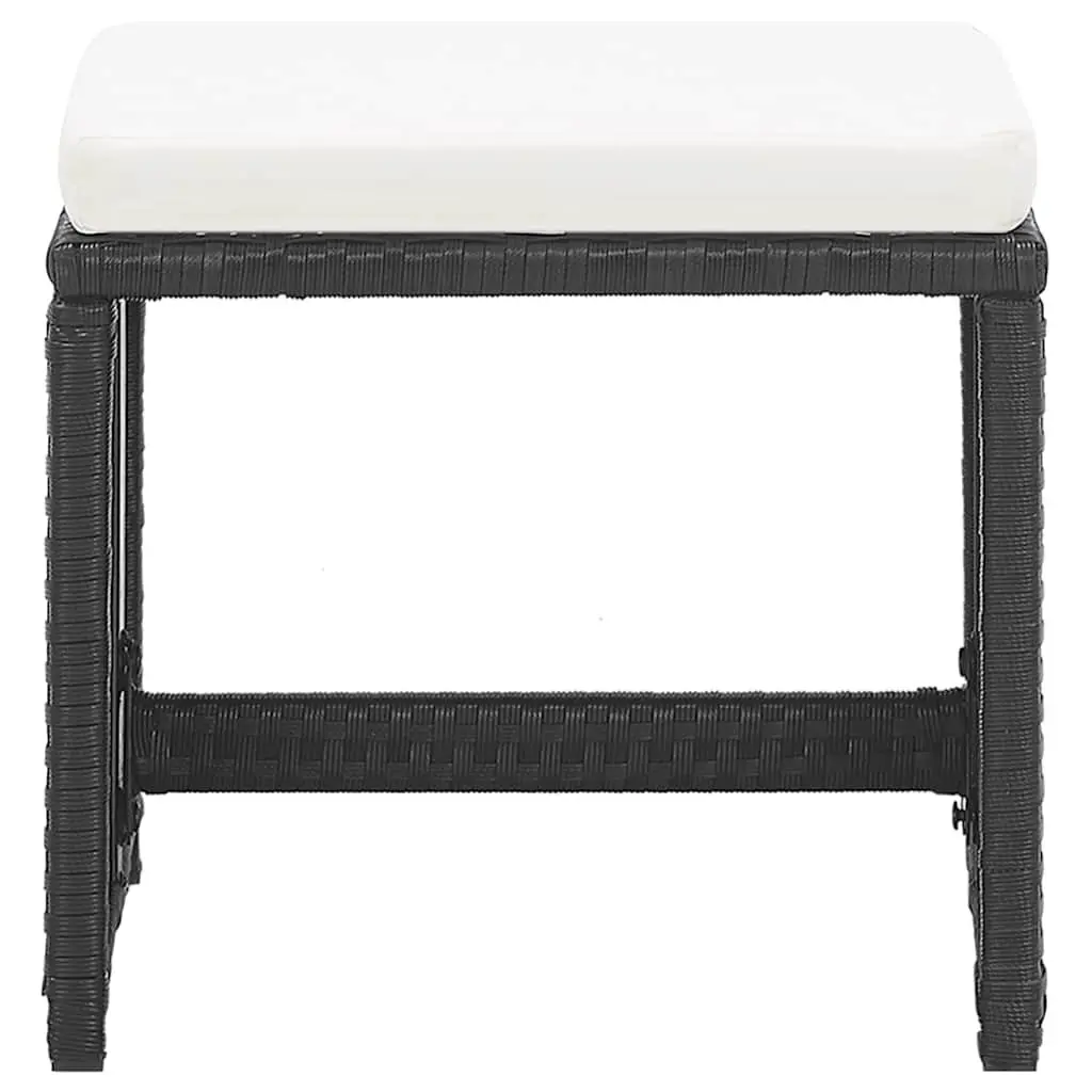 Outdoor Garden Stools Set 2 pcs Black with Cushions Poly Rattan Patio Seating
