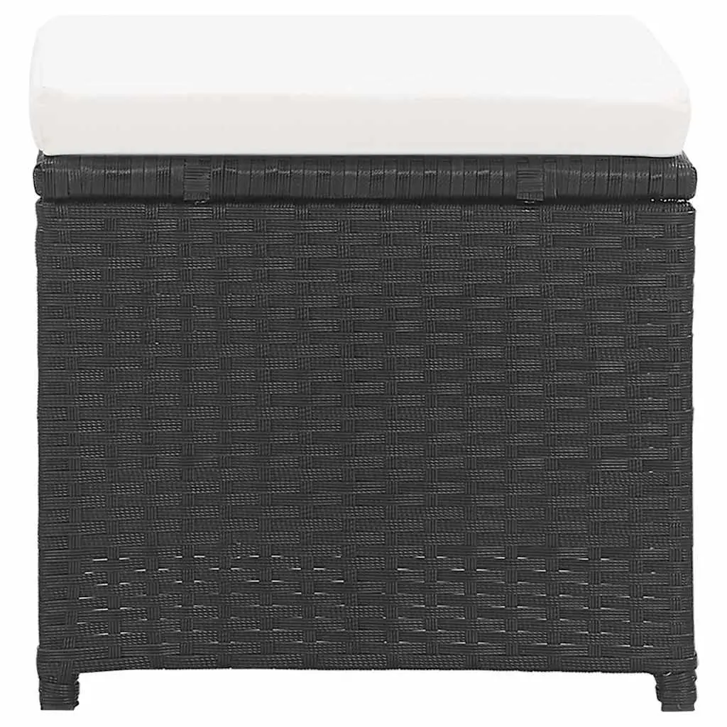 Outdoor Garden Stools Set 2 pcs Black with Cushions Poly Rattan Patio Seating