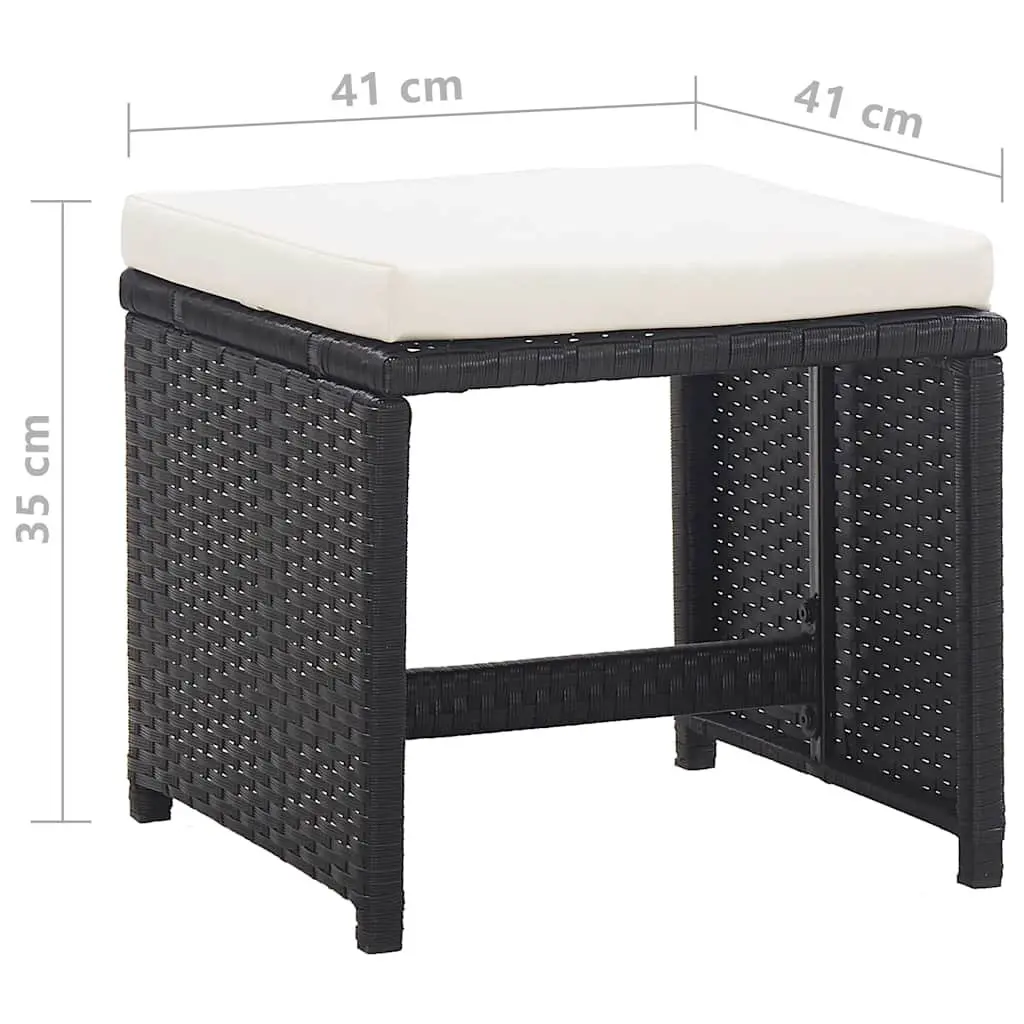 Outdoor Garden Stools Set 2 pcs Black with Cushions Poly Rattan Patio Seating