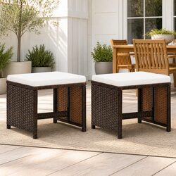 Your Go-To Brown Rattan Garden Stools with Cushions
