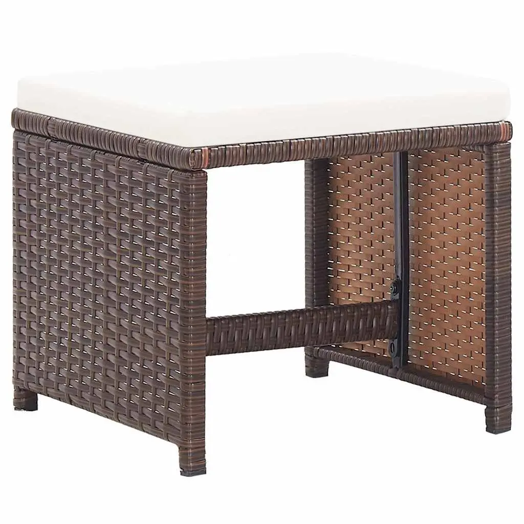 Brown Rattan Garden Stools with Cushions