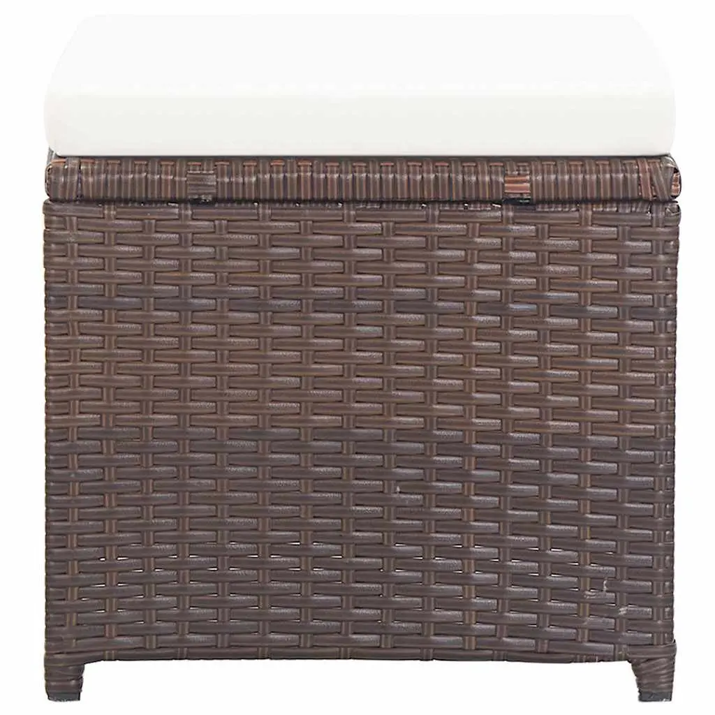 Brown Rattan Garden Stools with Cushions