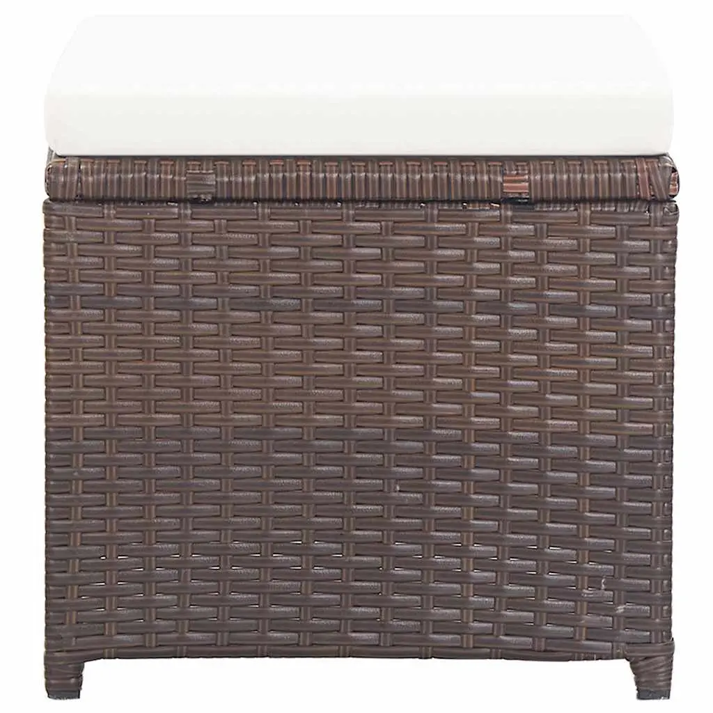 Brown Rattan Garden Stools with Cushions