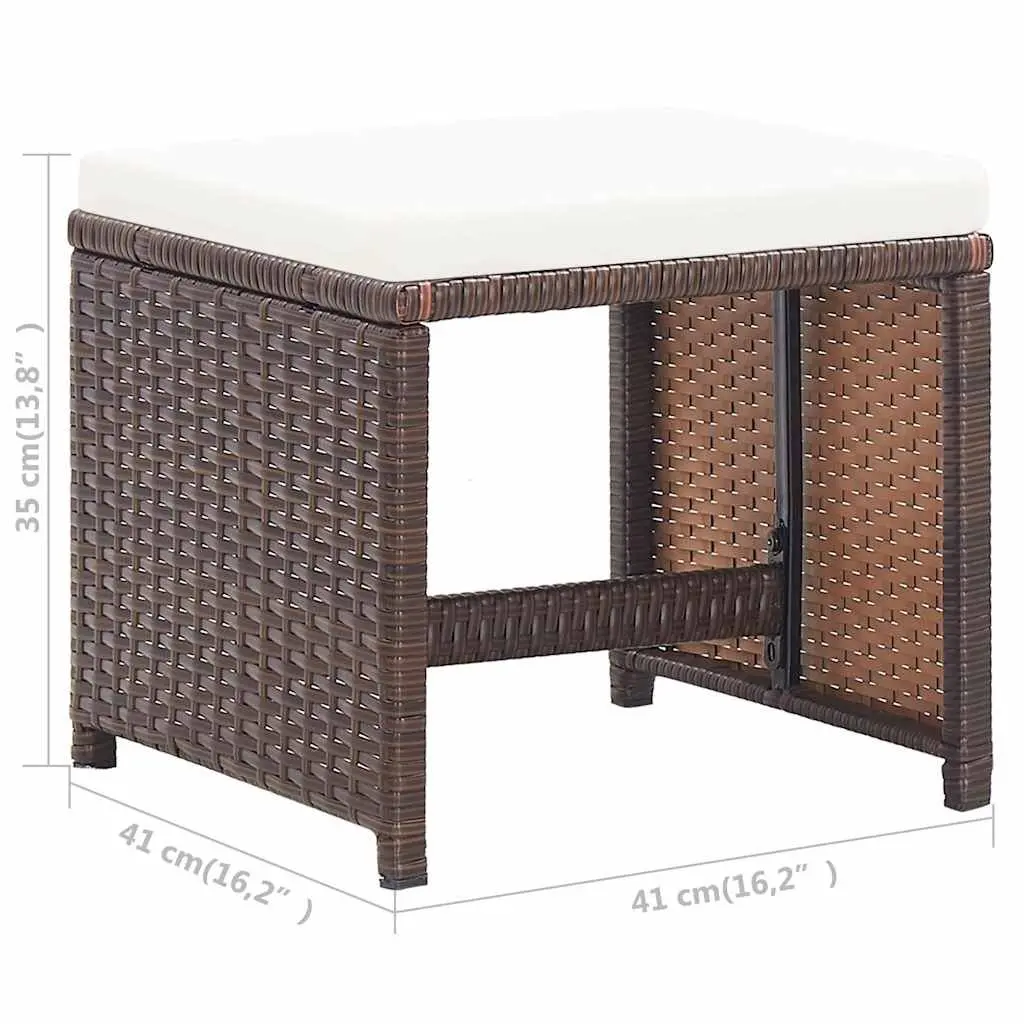 Brown Rattan Garden Stools with Cushions