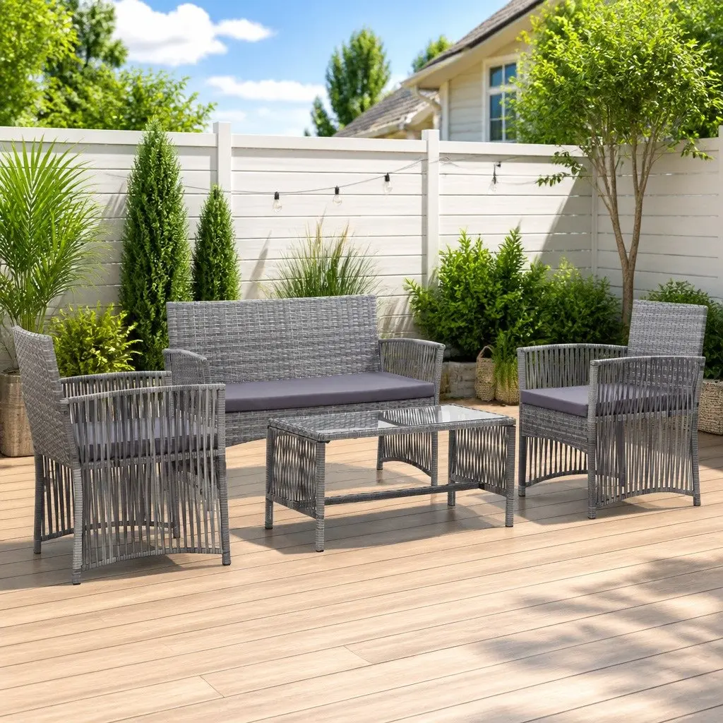 Garden Lounge Set Rattan Outdoor Furniture 4 Piece Patio Sofa Bench Chairs Table