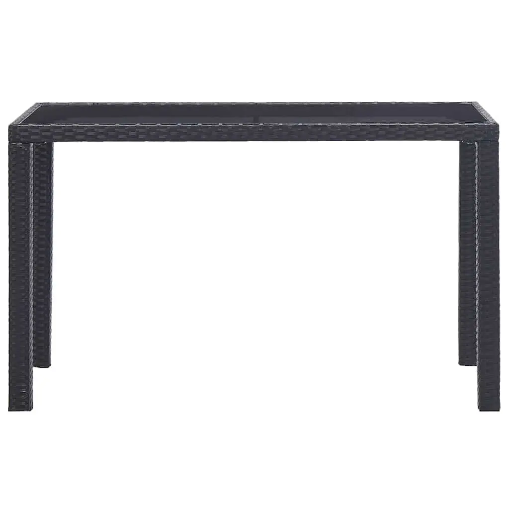 Outdoor Dining Table Poly Rattan Black Glass Top 123cm