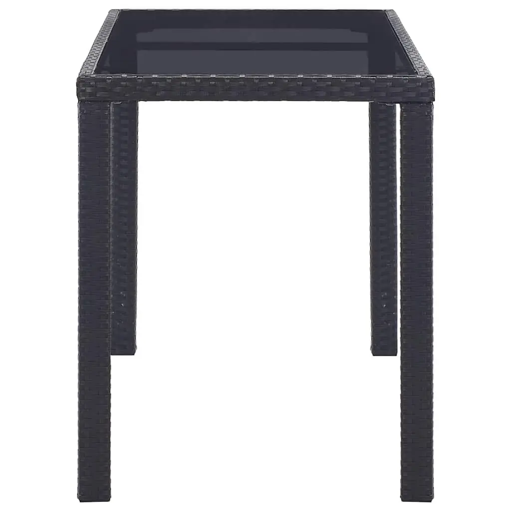 Outdoor Dining Table Poly Rattan Black Glass Top 123cm