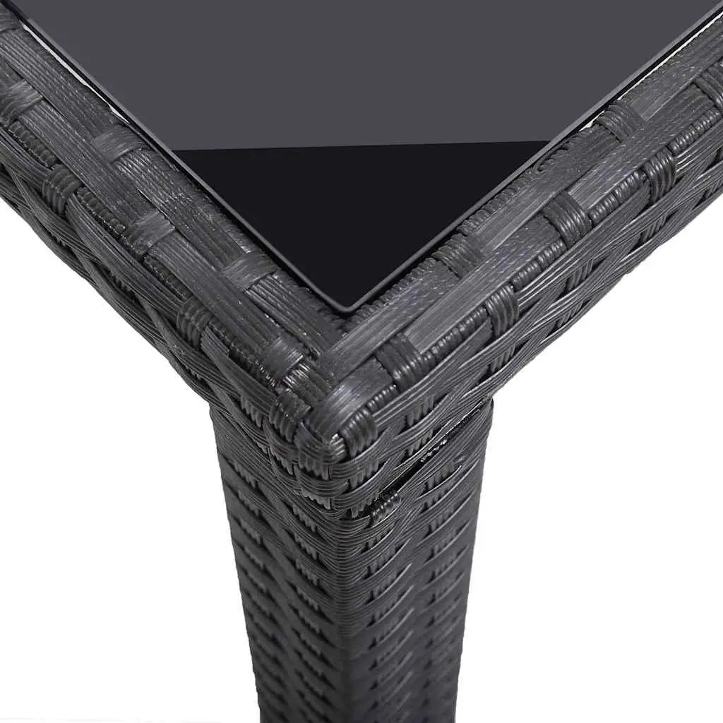 Outdoor Dining Table Poly Rattan Black Glass Top 123cm