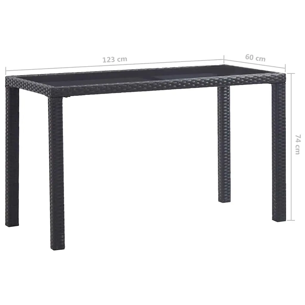 Outdoor Dining Table Poly Rattan Black Glass Top 123cm