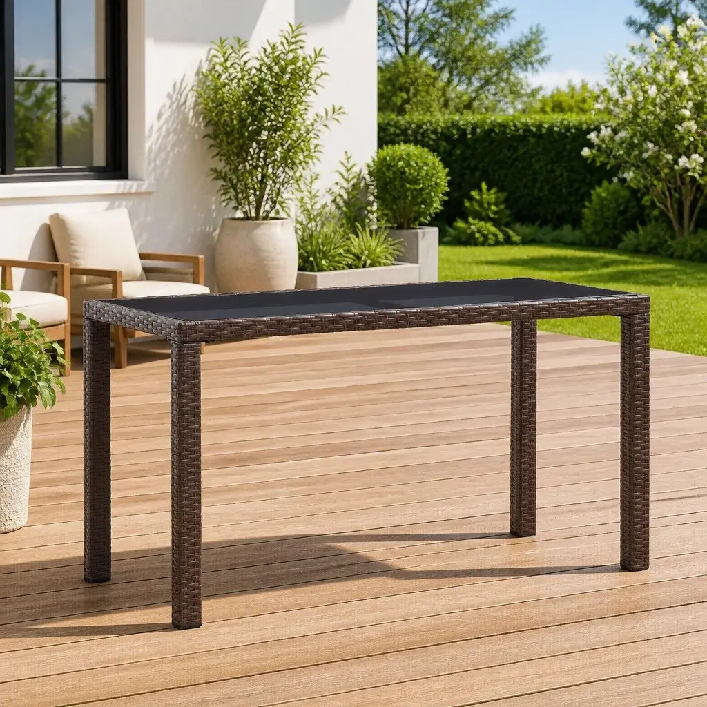 Garden Dining Table Brown Poly Rattan Outdoor Furniture 123 x 60 x 74 cm