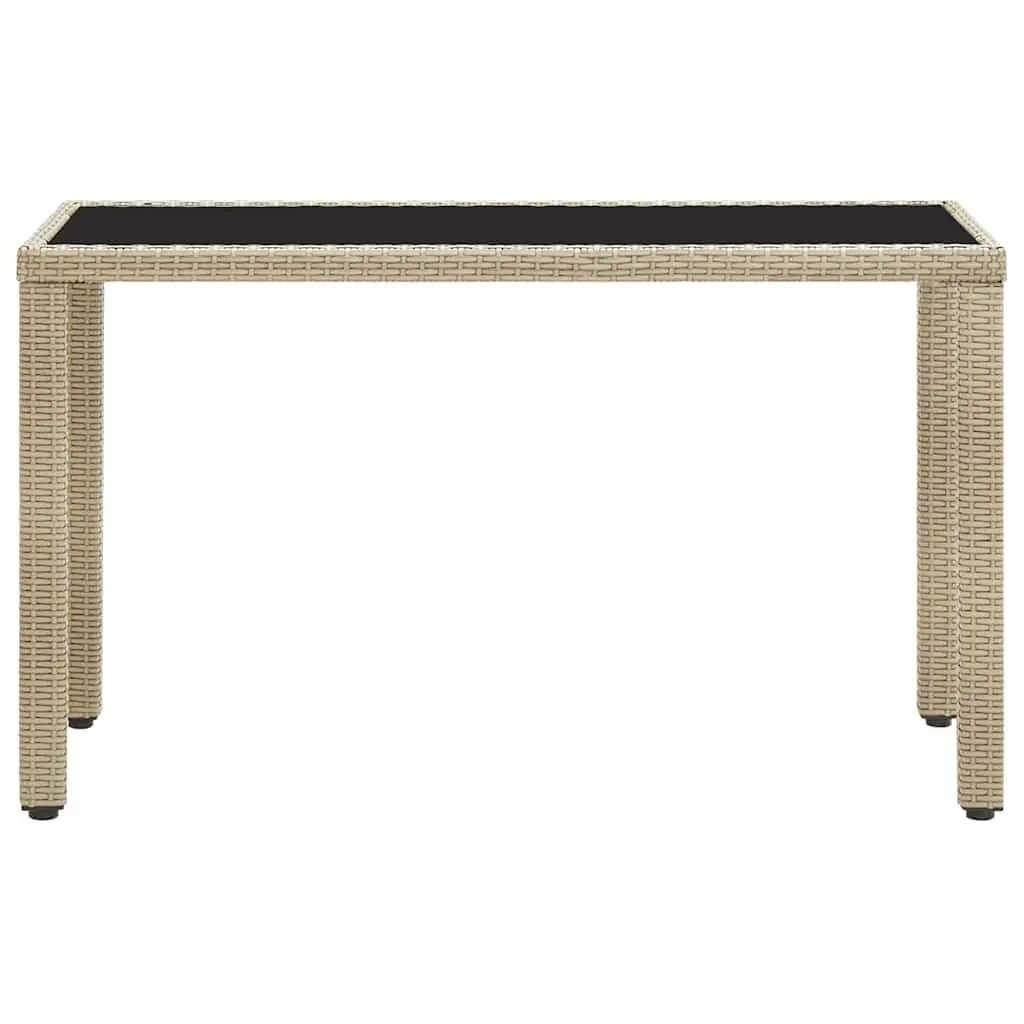 Garden Dining Table Beige Poly Rattan Glass Top 123 x 60 x 74 cm