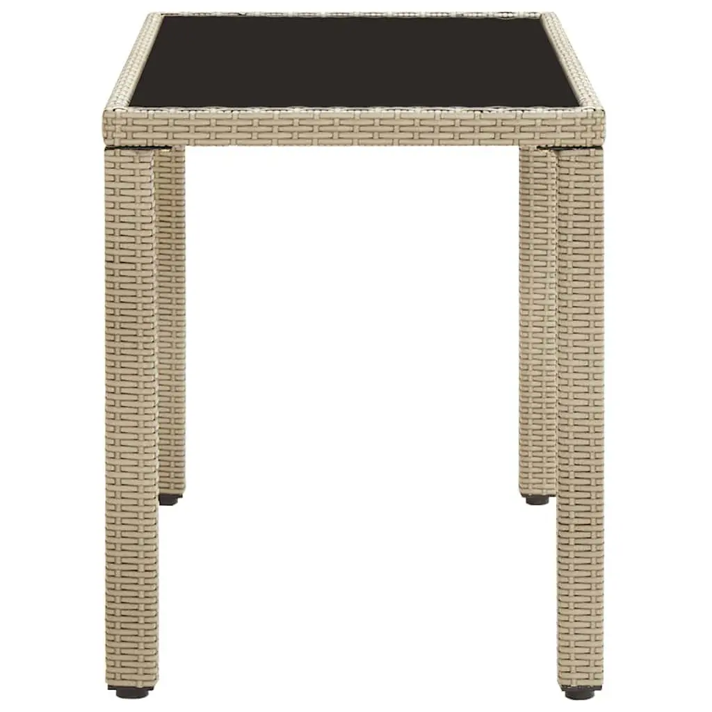 Garden Dining Table Beige Poly Rattan Glass Top 123 x 60 x 74 cm