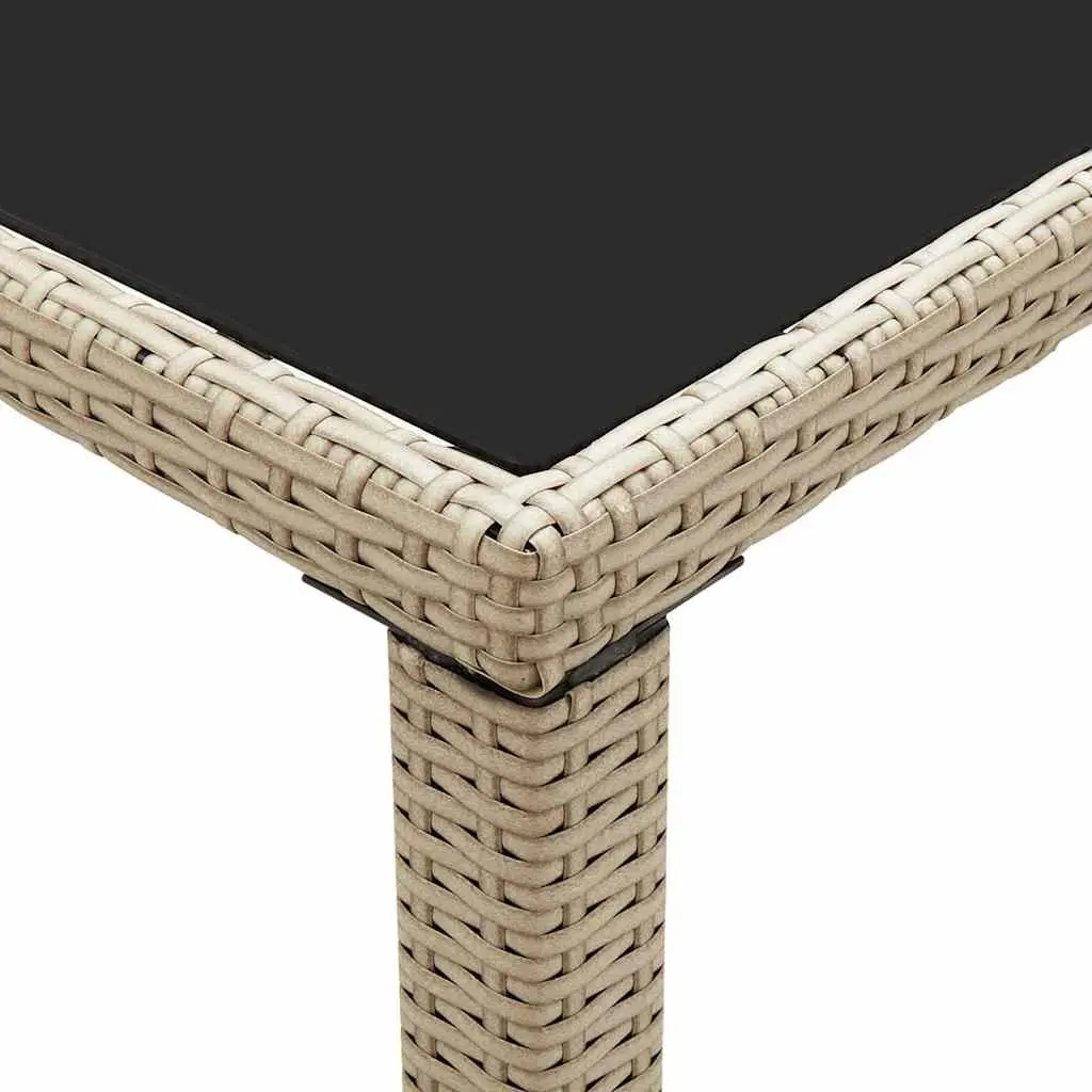 Garden Dining Table Beige Poly Rattan Glass Top 123 x 60 x 74 cm