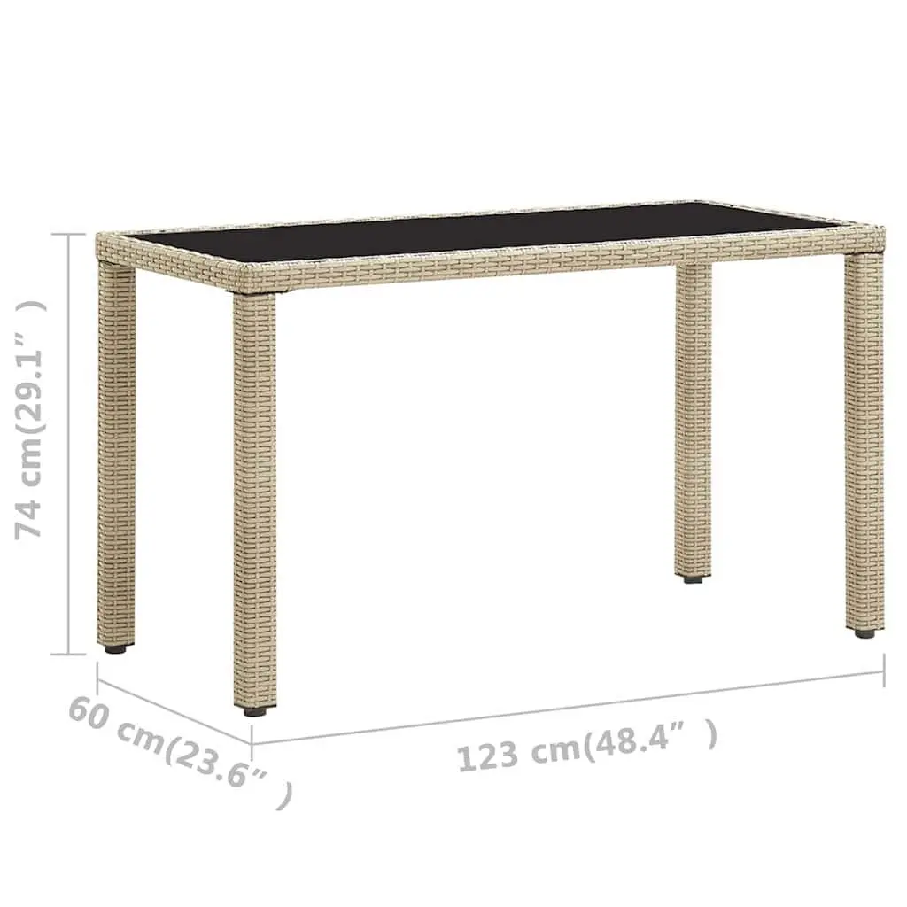 Garden Dining Table Beige Poly Rattan Glass Top 123 x 60 x 74 cm