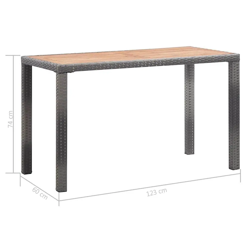 Outdoor Garden Table Rattan Frame Acacia Wood 123 x 60 x 74 cm Anthracite Brown