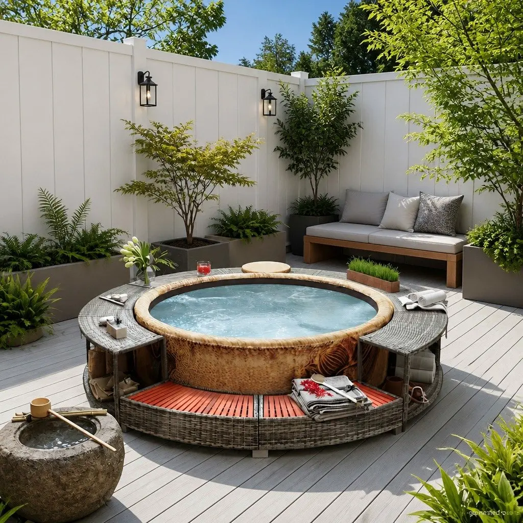 Hot Tub Surround Grey Poly Rattan Outdoor Storage Organiser