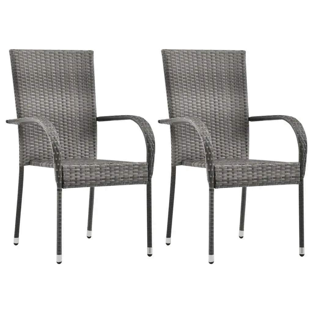 Stackable Outdoor Chairs 2pc Grey Garden Patio Dining Seating Set