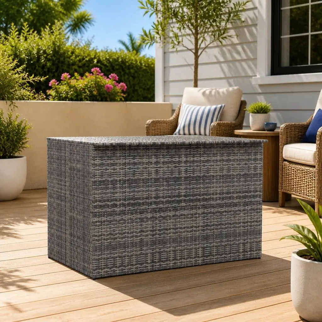 Outdoor Storage Box Grey Poly Rattan Weather-resistant 150 x 100 x 100 cm