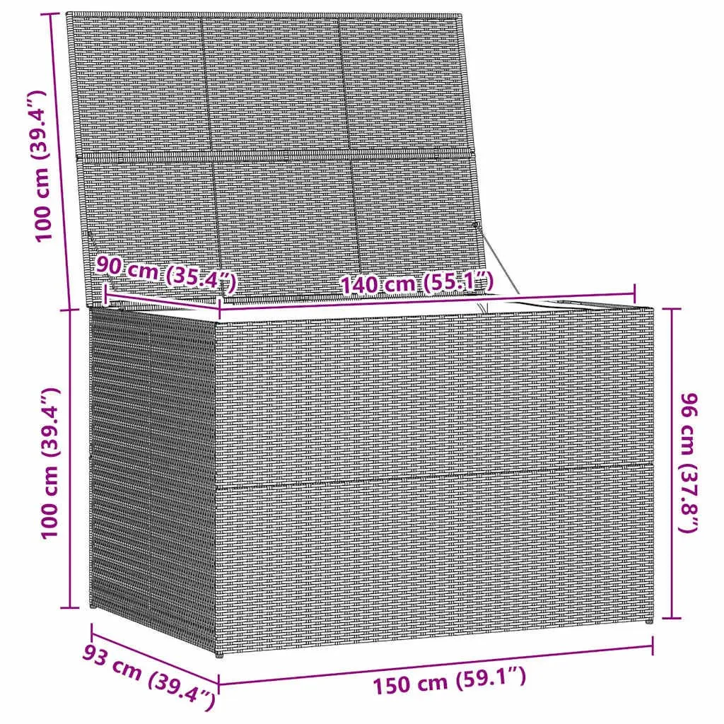 Outdoor Storage Box Grey Poly Rattan Weather-resistant 150 x 100 x 100 cm