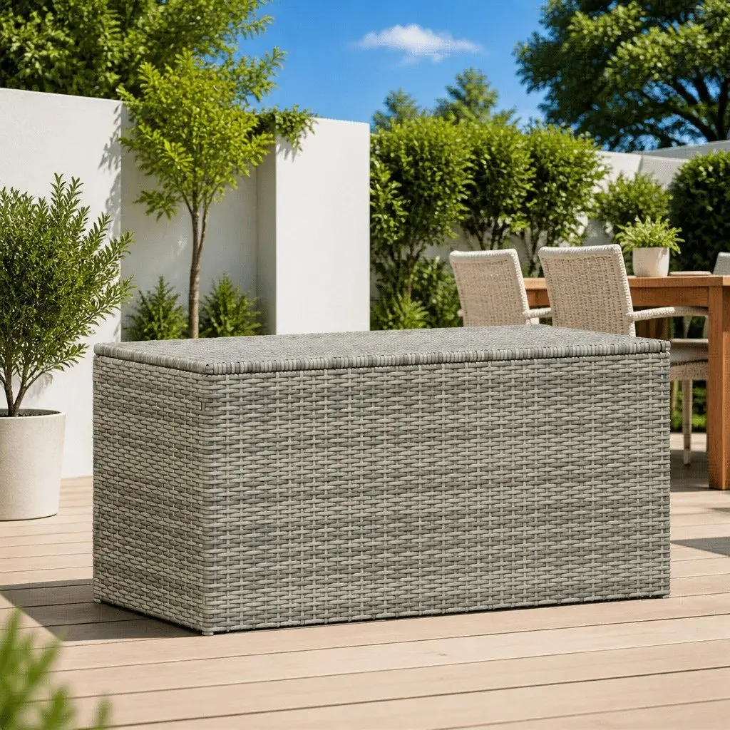 Garden Storage Box Outdoor Poly Rattan Grey 100x50x50cm