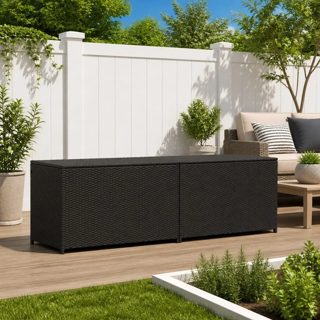 Outdoor Storage Box Hand-Woven Poly Rattan 200 x 50 x 60 cm Black