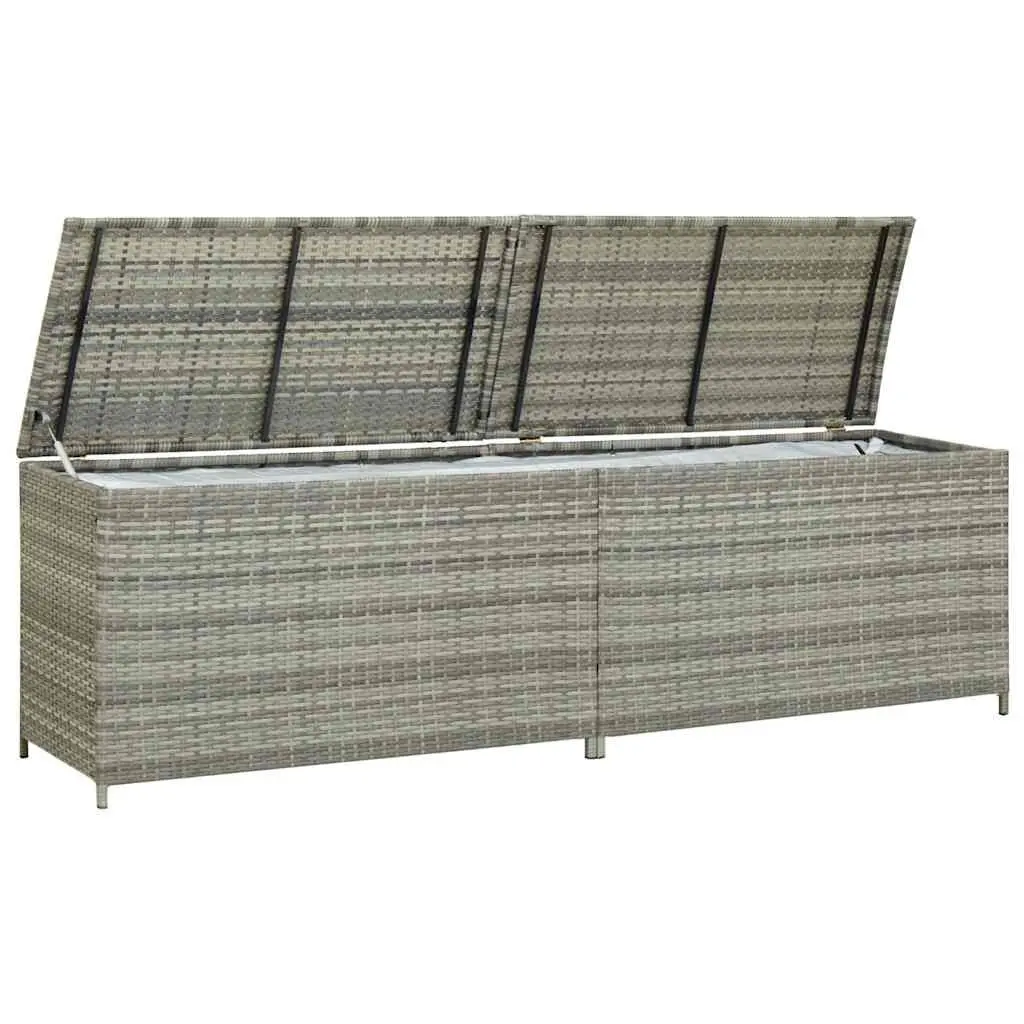Outdoor Storage Box Grey Poly Rattan 200x50x60cm Garden Patio Furniture
