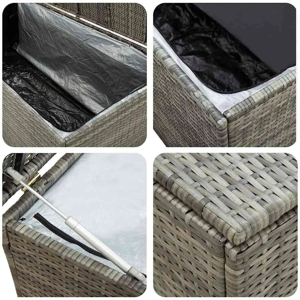 Outdoor Storage Box Grey Poly Rattan 200x50x60cm Garden Patio Furniture