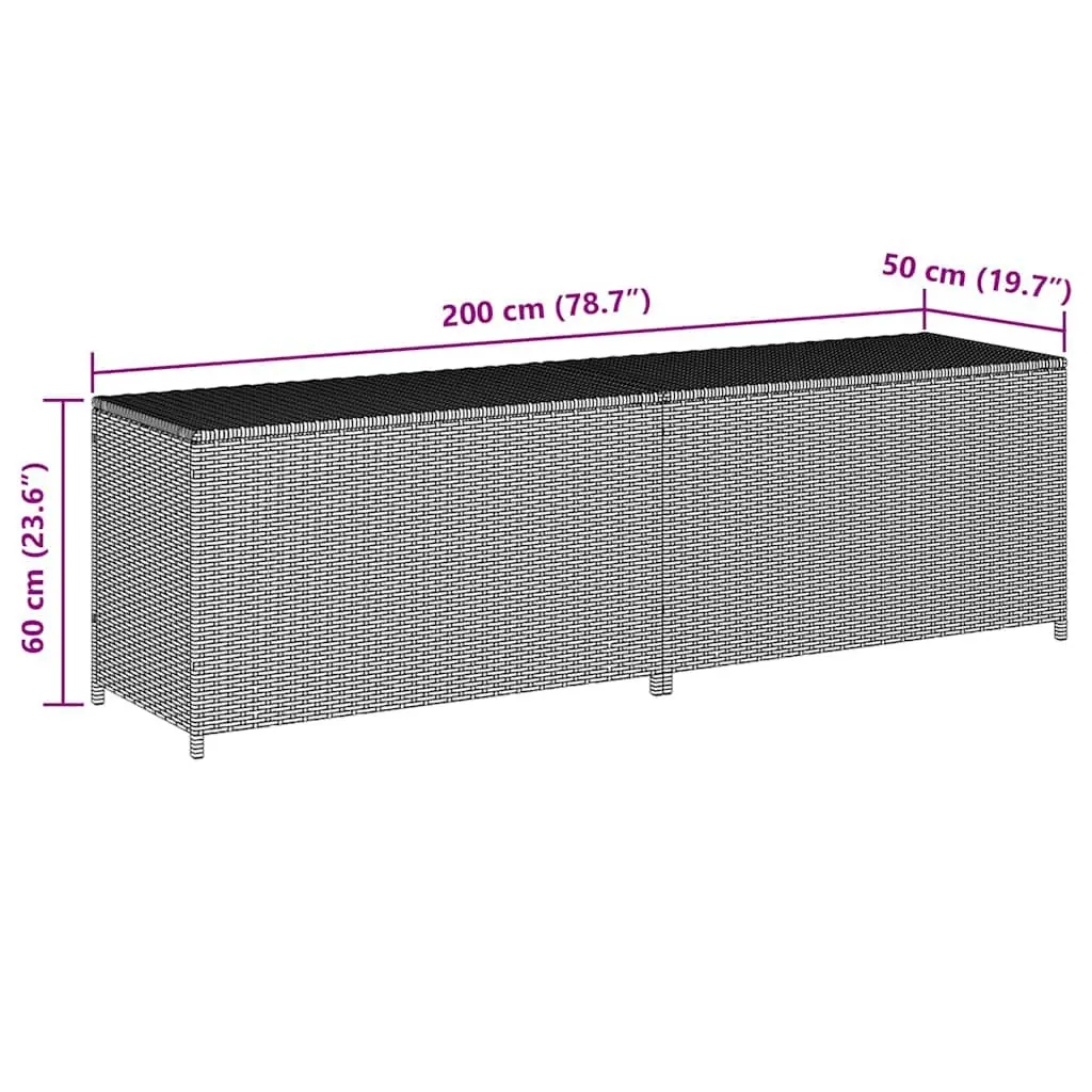 Outdoor Storage Box Grey Poly Rattan 200x50x60cm Garden Patio Furniture