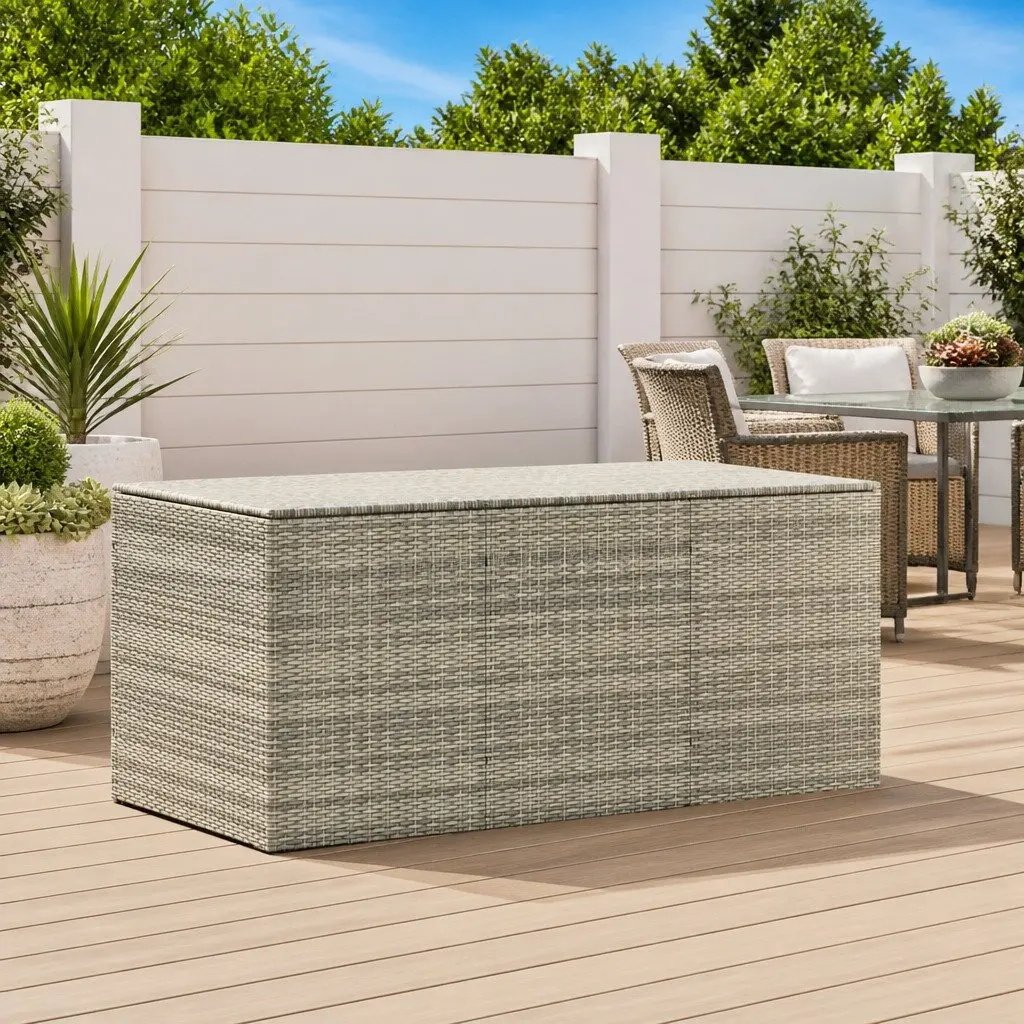 Outdoor Garden Storage Box Poly Rattan 180x90x70cm Grey Deck Container