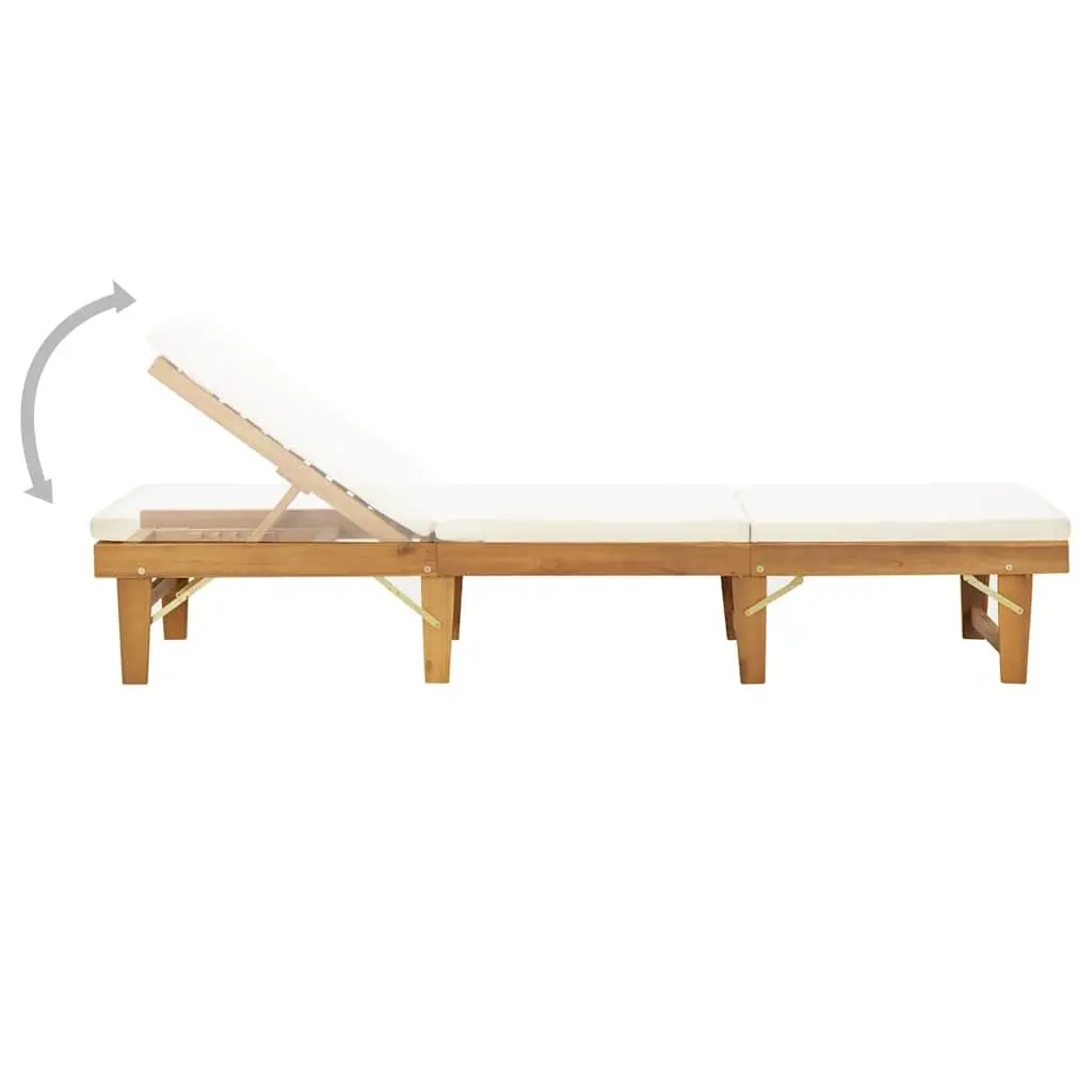 Folding Sun Lounger Solid Wood Outdoor Adjustable Height 4 Position with Cushion