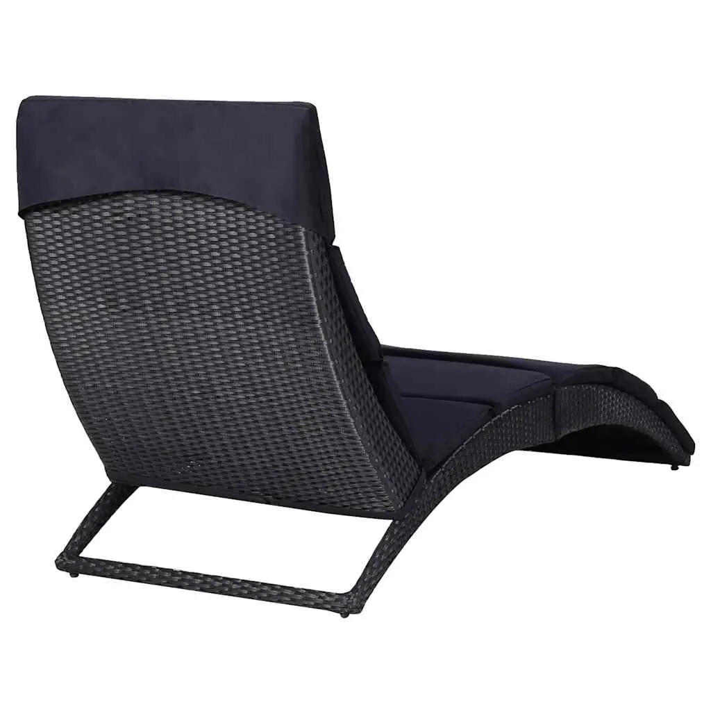 Sun Lounger Foldable Poly Rattan Outdoor Sunbed with Thick Cushion Grey