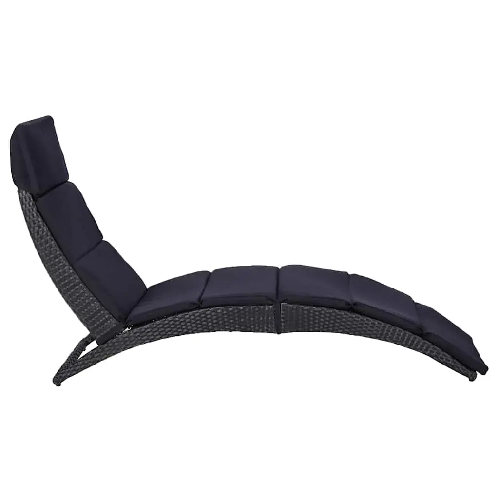Sun Lounger Foldable Poly Rattan Outdoor Sunbed with Thick Cushion Grey