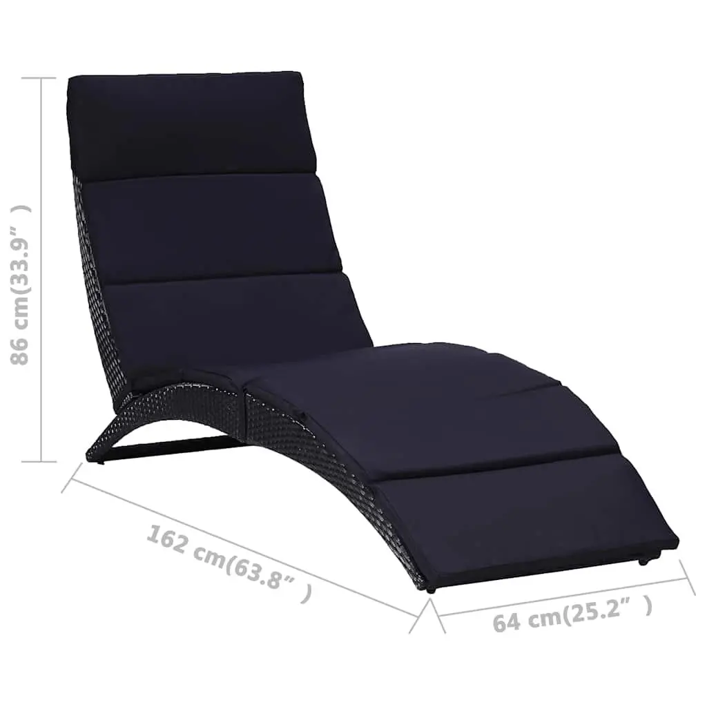Sun Lounger Foldable Poly Rattan Outdoor Sunbed with Thick Cushion Grey