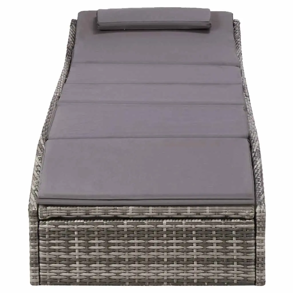 Sun Lounger Adjustable Backrest Grey Poly Rattan Outdoor Patio Chair