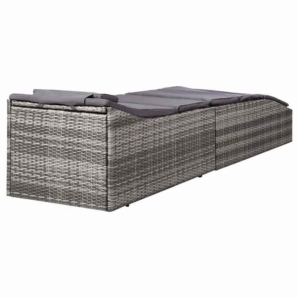 Sun Lounger Adjustable Backrest Grey Poly Rattan Outdoor Patio Chair