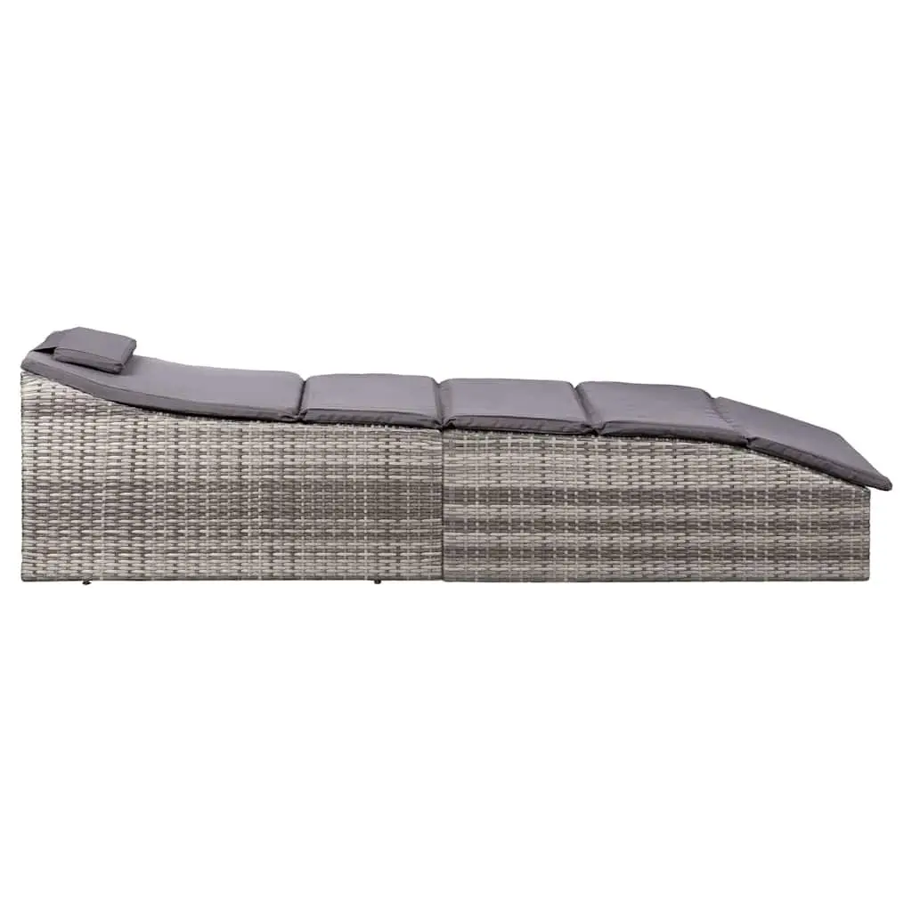 Sun Lounger Adjustable Backrest Grey Poly Rattan Outdoor Patio Chair