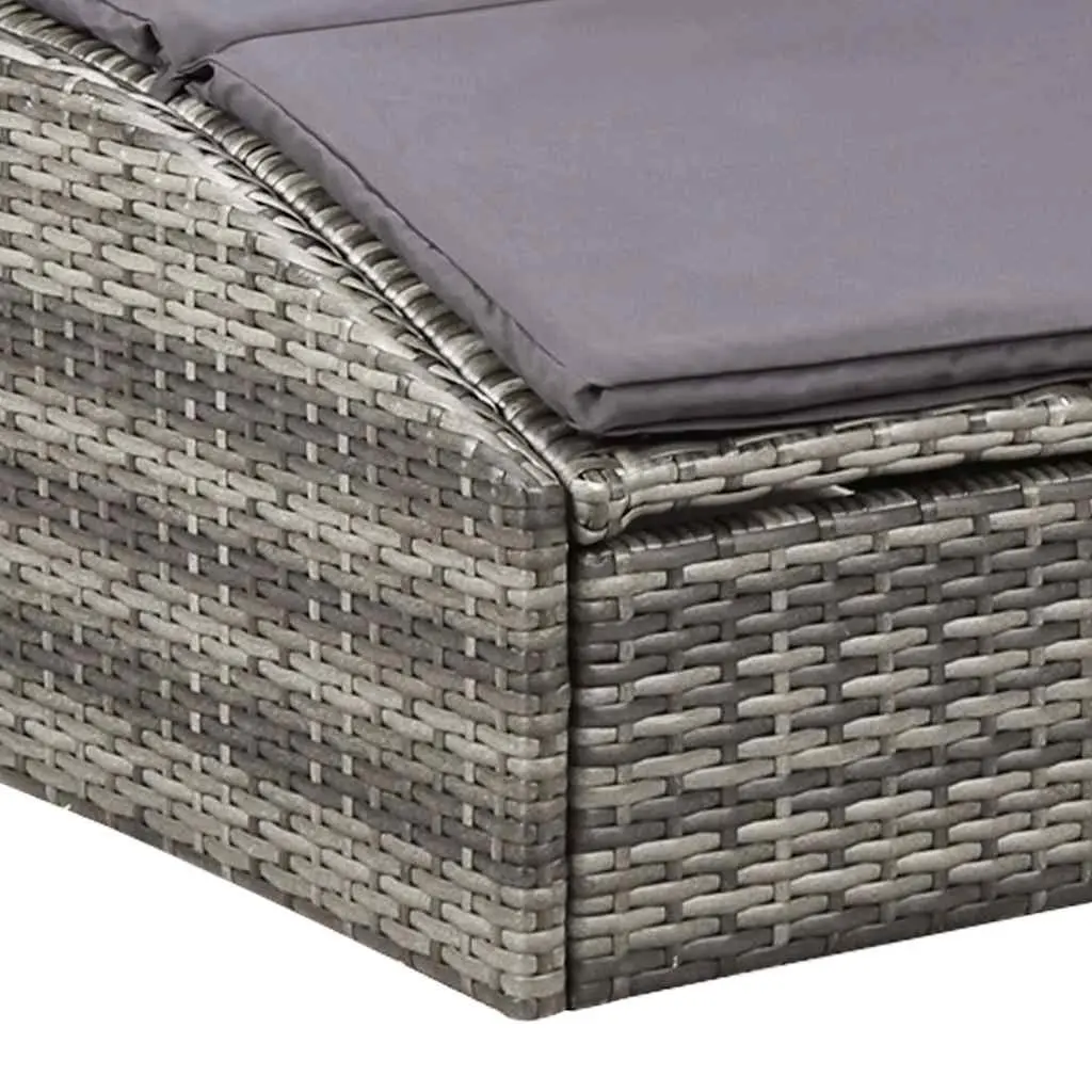Sun Lounger Adjustable Backrest Grey Poly Rattan Outdoor Patio Chair