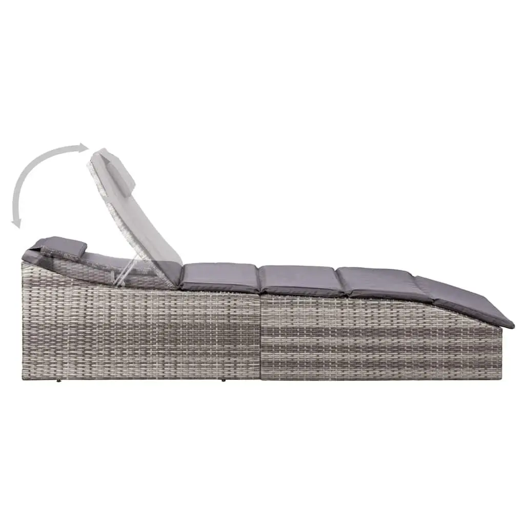 Sun Lounger Adjustable Backrest Grey Poly Rattan Outdoor Patio Chair