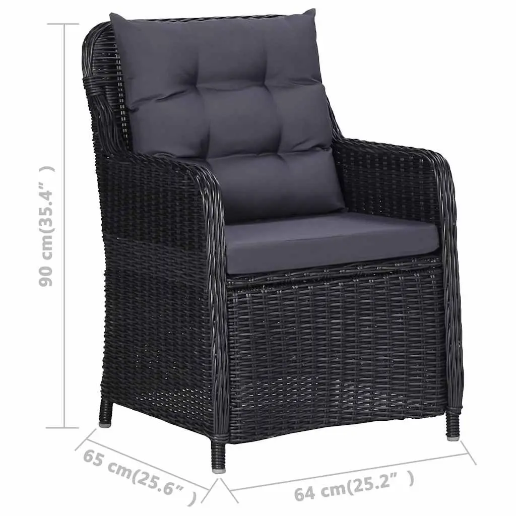 Outdoor Chairs Hand Woven PE Rattan Black 2 pcs Set with Cushions