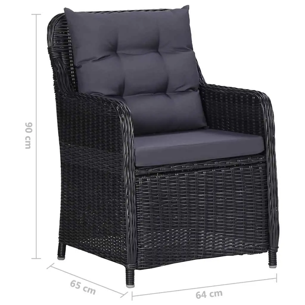 Outdoor Chairs Set 2 pcs with Tea Table Poly Rattan Garden Seating Black