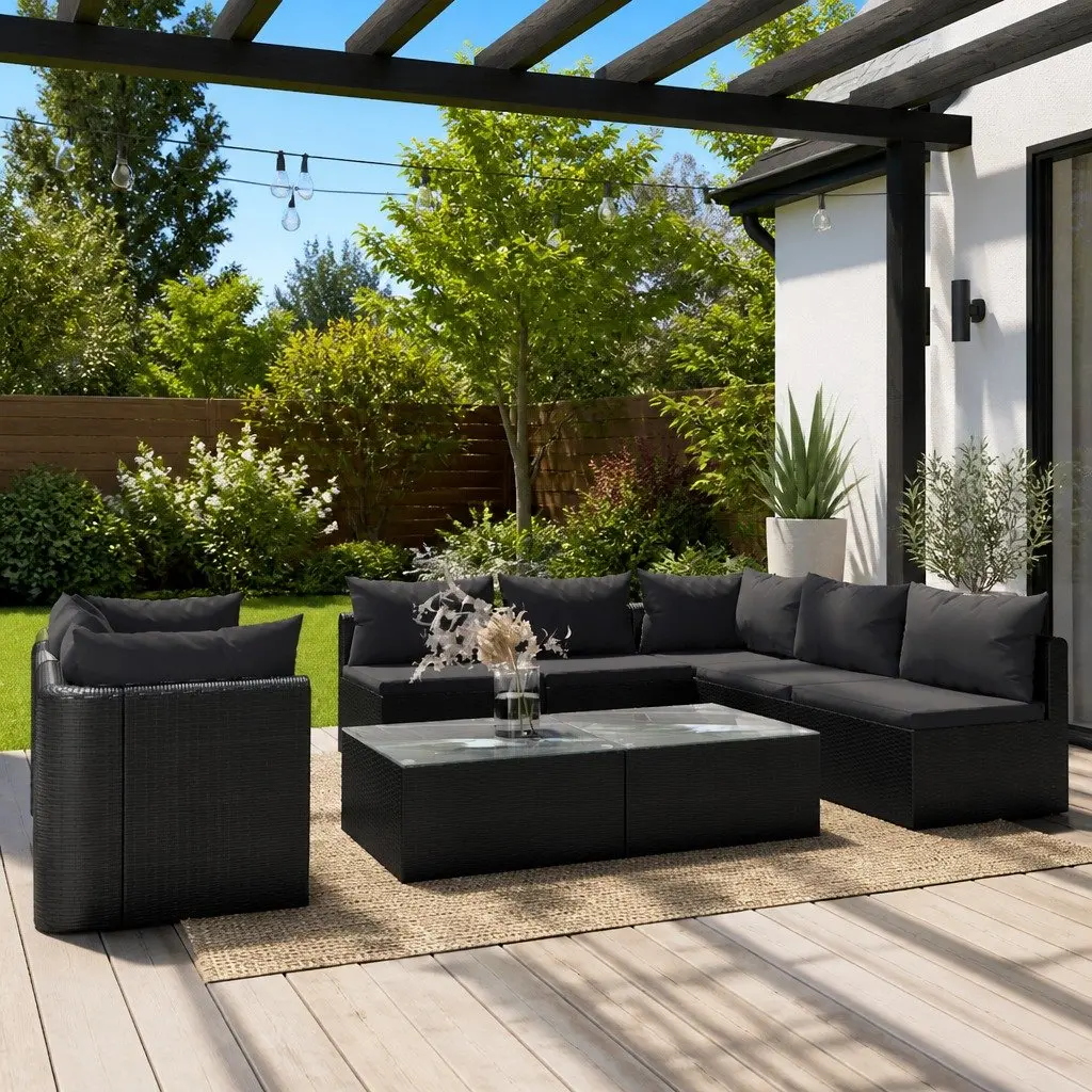 Modular Poly Rattan Outdoor Sofa Set 9 Piece Black Garden Lounge Set