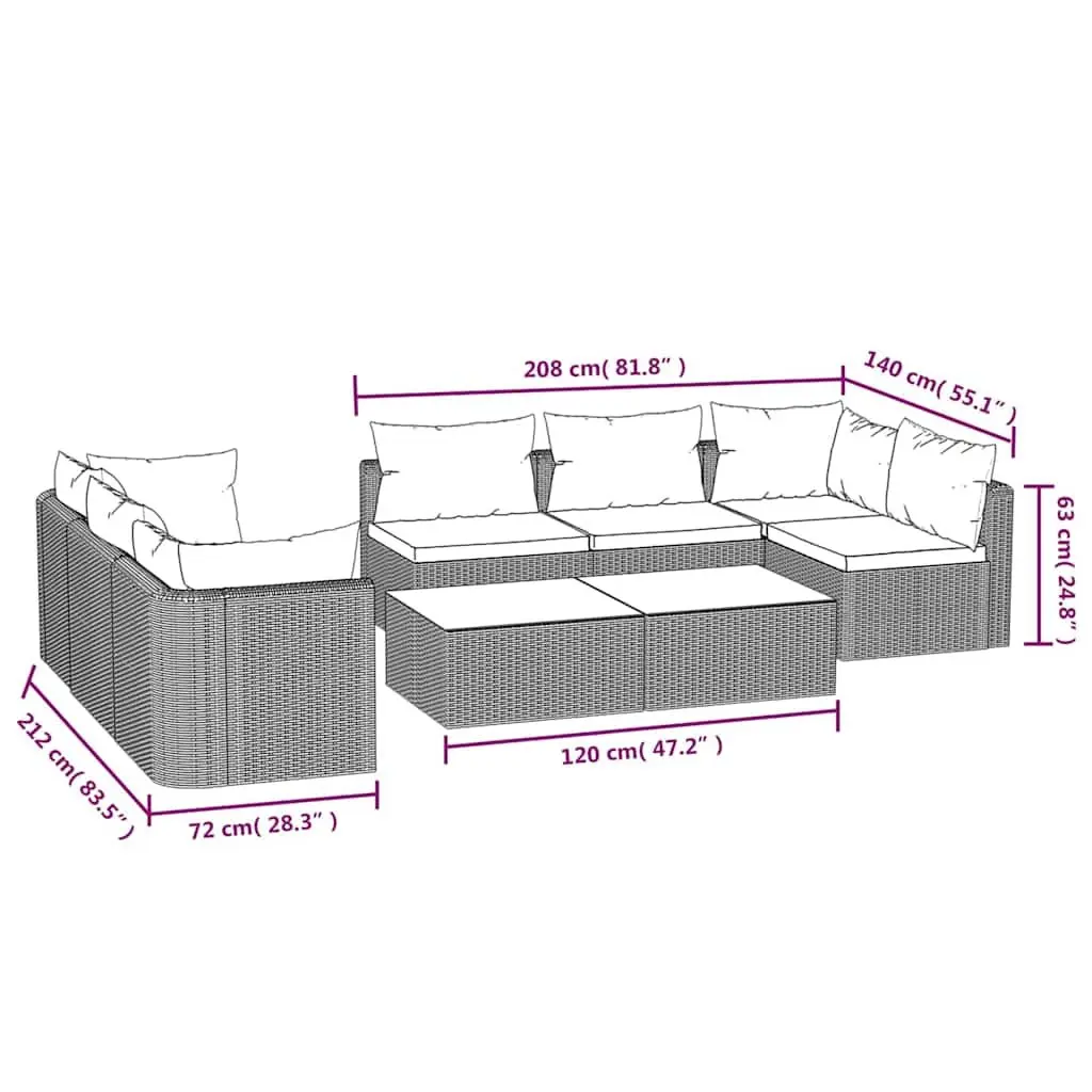 Modular Poly Rattan Outdoor Sofa Set 9 Piece Black Garden Lounge Set