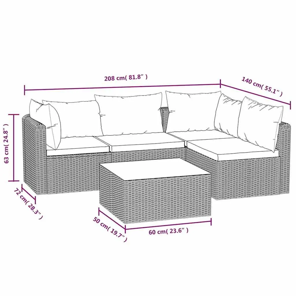 5 Piece Garden Lounge Set with Cushions Poly Rattan Outdoor Sofa Black