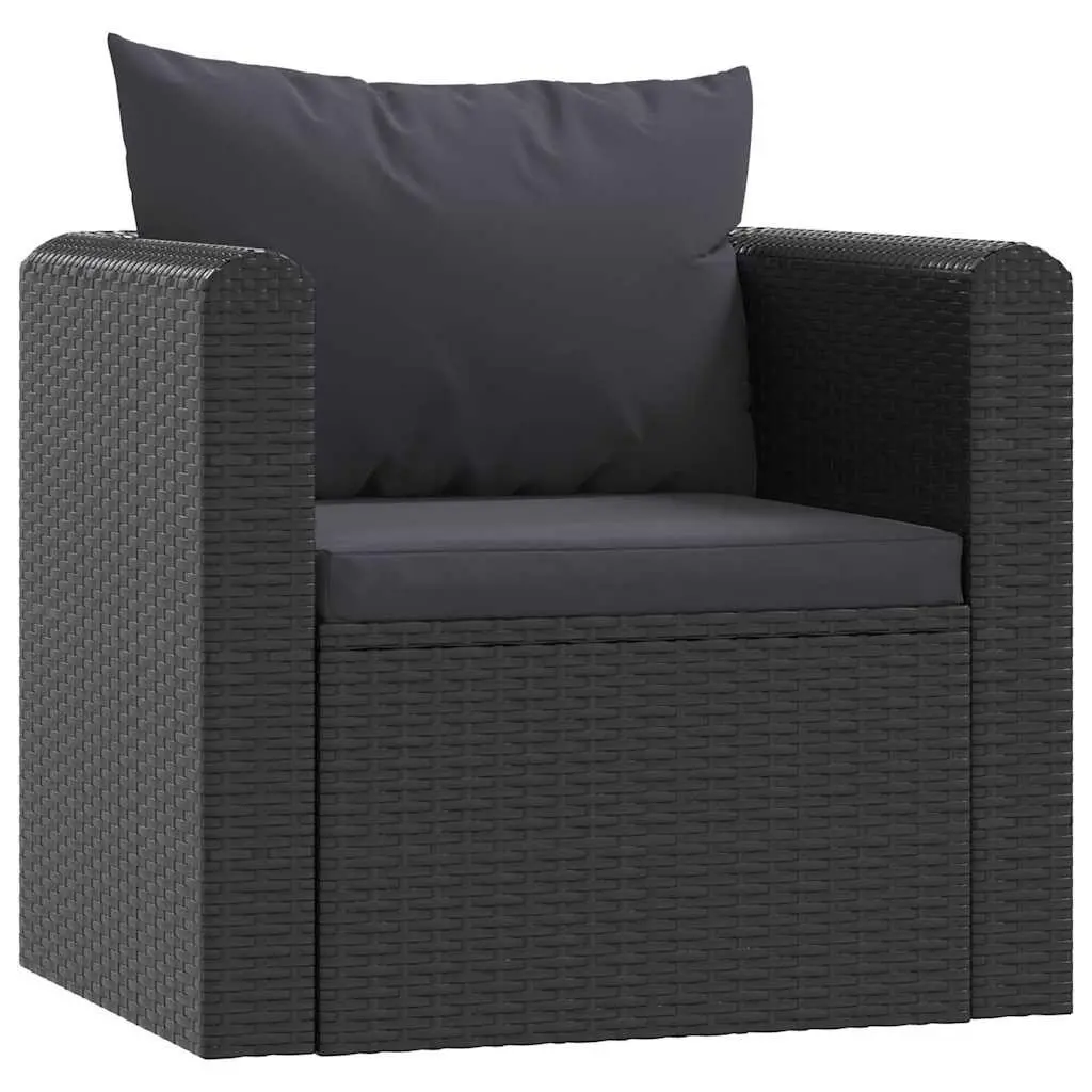 Single Sofa Black Outdoor Lounge Seat with Cushions Hand-Woven Poly Rattan Garden Patio Furniture