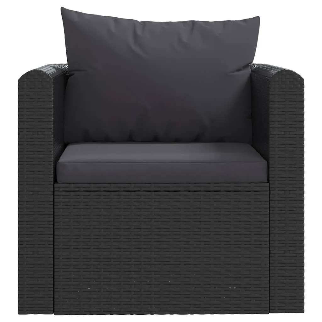 Single Sofa Black Outdoor Lounge Seat with Cushions Hand-Woven Poly Rattan Garden Patio Furniture