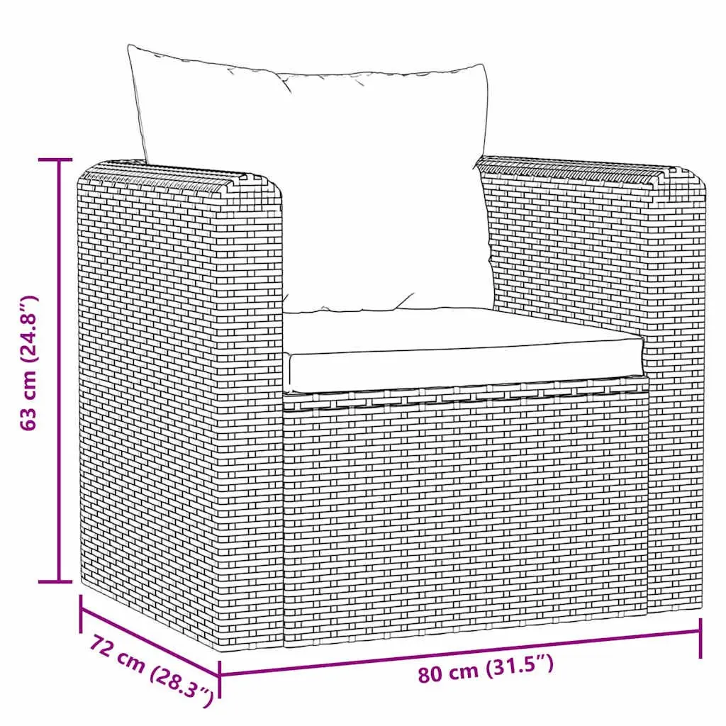 Single Sofa Black Outdoor Lounge Seat with Cushions Hand-Woven Poly Rattan Garden Patio Furniture