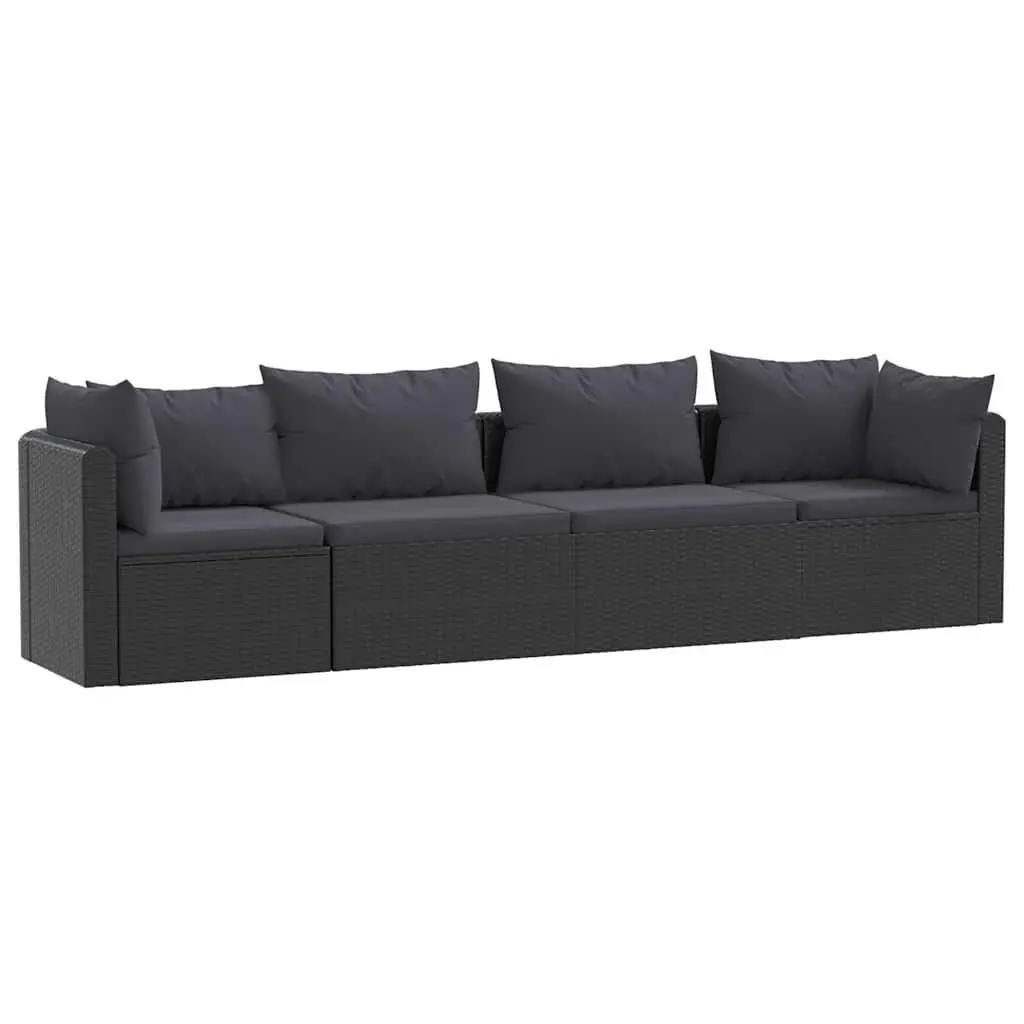 Outdoor Sectional Sofa Set Hand-Woven PE Rattan 4 Piece Black Cushions
