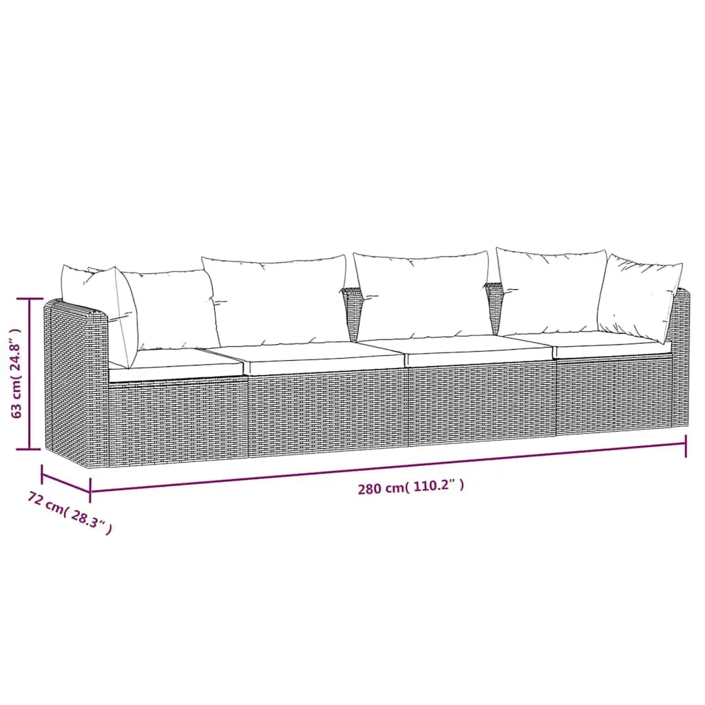 Outdoor Sectional Sofa Set Hand-Woven PE Rattan 4 Piece Black Cushions
